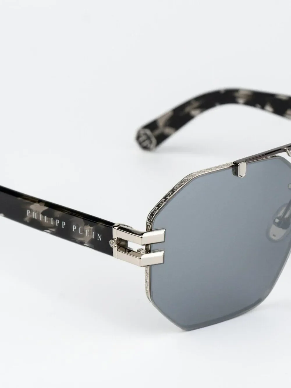 Philipp Plein Men Sunglasses Palladium Smoke Silver Mirror Pilot SPP077V 523X